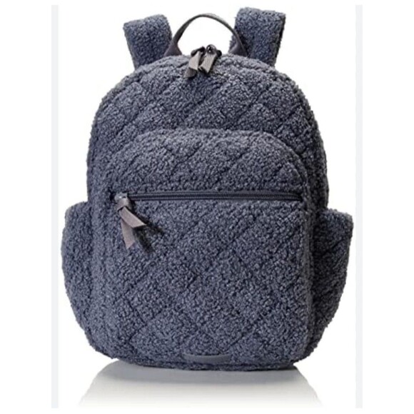 Vera Bradley Teddy Bear Fleece Sherpa Small Backpack Pockets Thunder Blue Color - Picture 1 of 5